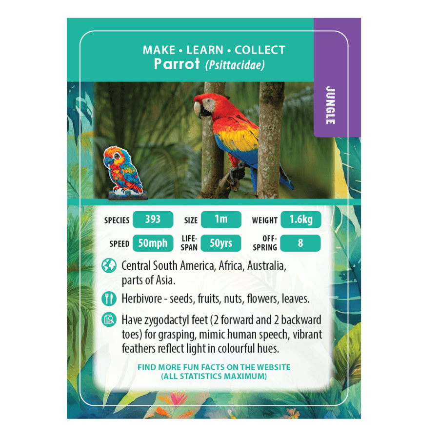 Kit Crystal Art Perroquet Wildlife Buddies – Peinture Diamant 11 Cm – Avec Carte Éducative Et Code QR – Cadeau Créatif Dès 6 Ans