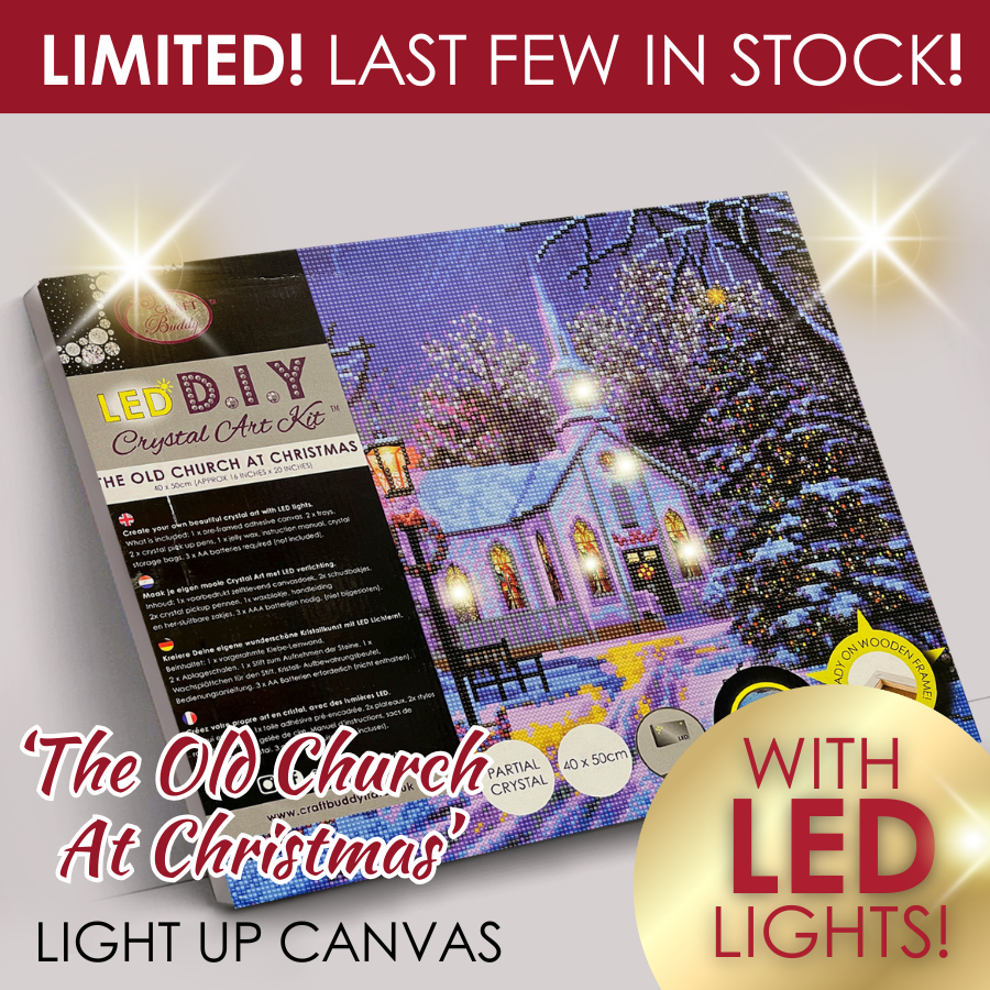 The Old Church At Christmas LED Crystal Art Canvas Kit 40x50