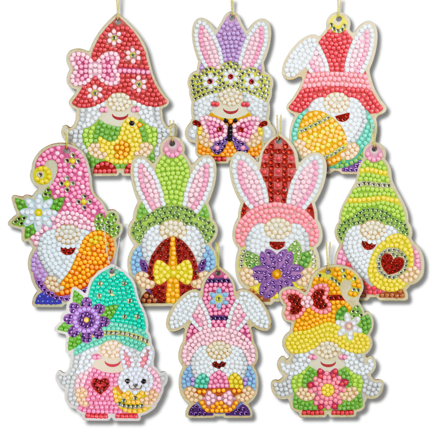 Crystal Art Wooden Hanging Decoration - Easter Gnomes