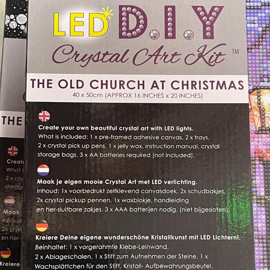 The Old Church At Christmas LED Crystal Art Canvas Kit 40x50