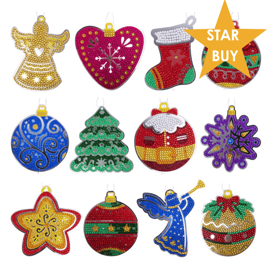 "Christmas Shapes" Crystal Art Hanging Decorations Set of 12