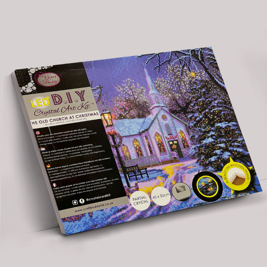 The Old Church At Christmas LED Crystal Art Canvas Kit 40x50