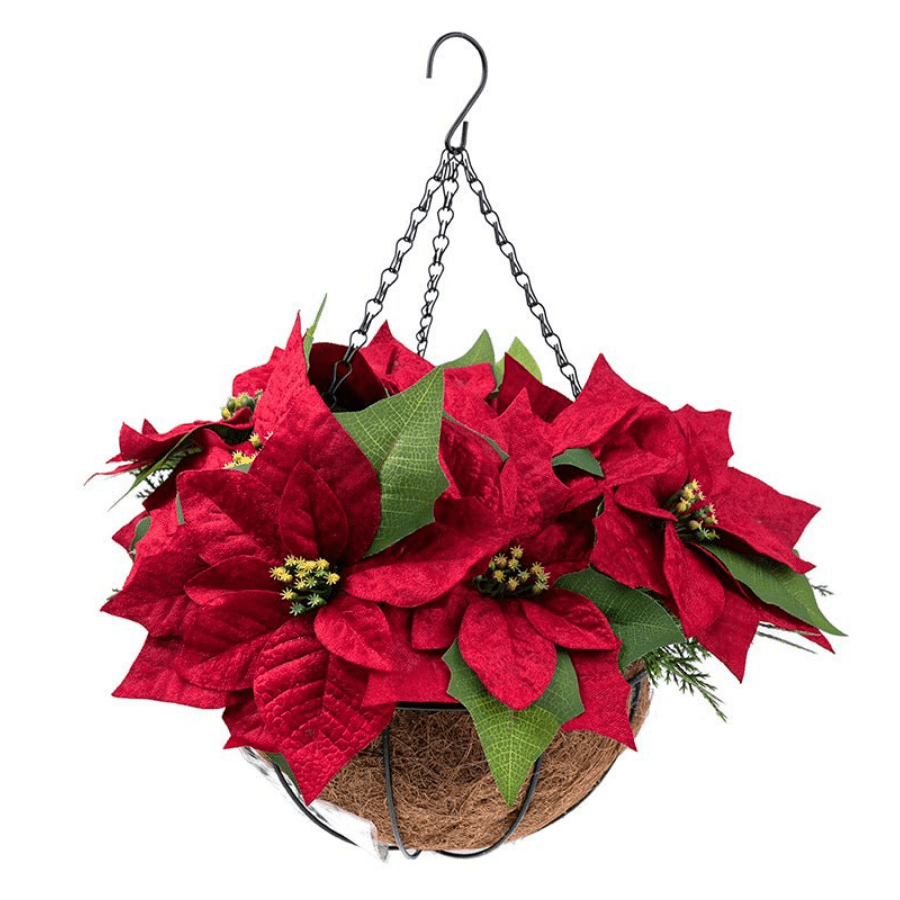 Poinsettia LED Forever Flowerz Hanging Basket