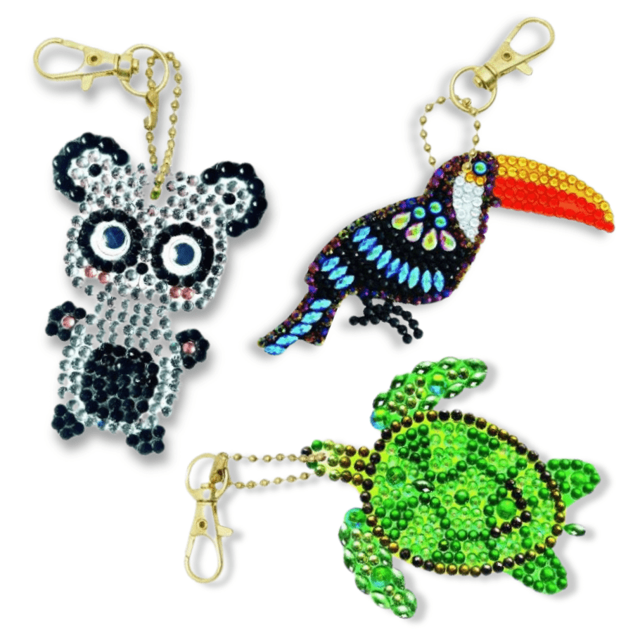 "Exotic Animals" Crystal Art Keyring Set x 3