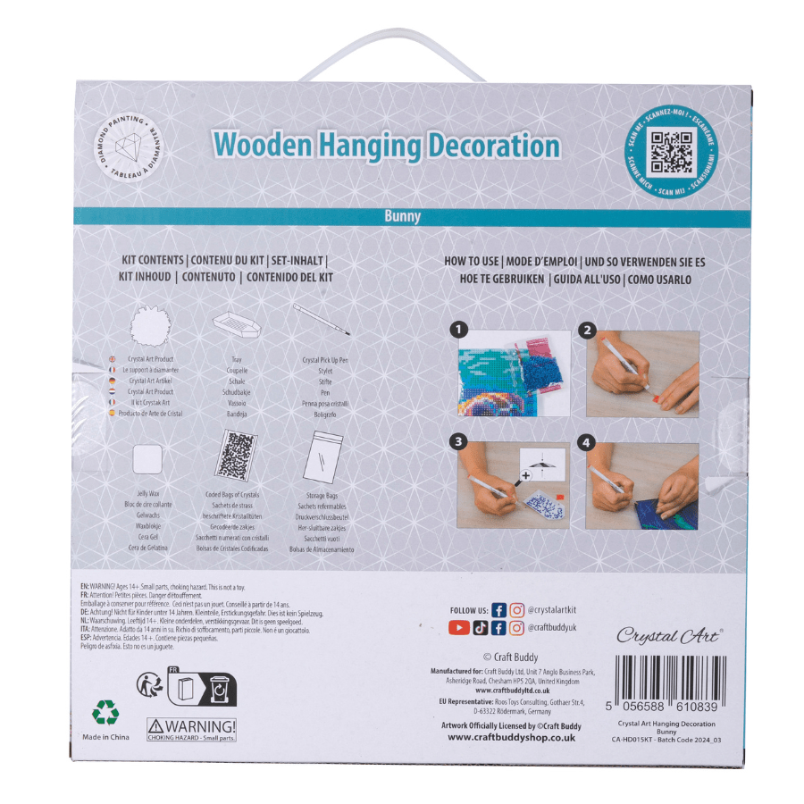 Crystal Art Wooden Hanging Decoration - Bunny