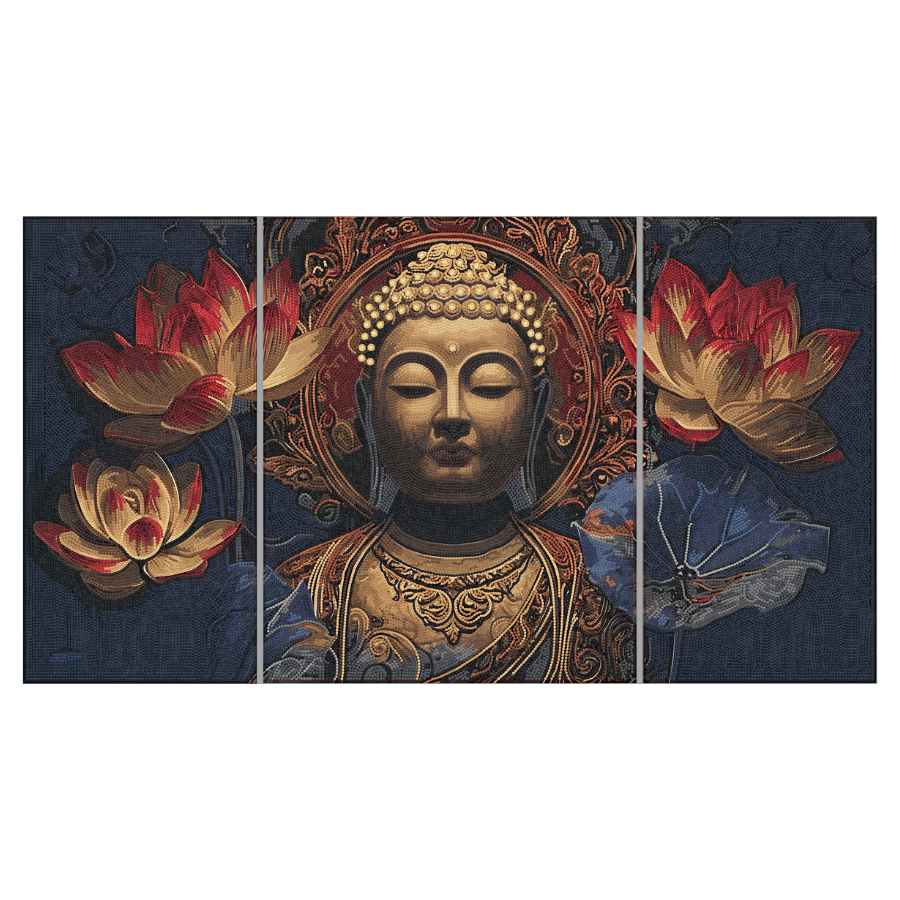 Buddha in Bloom Crystal Art Canvas Triptych
