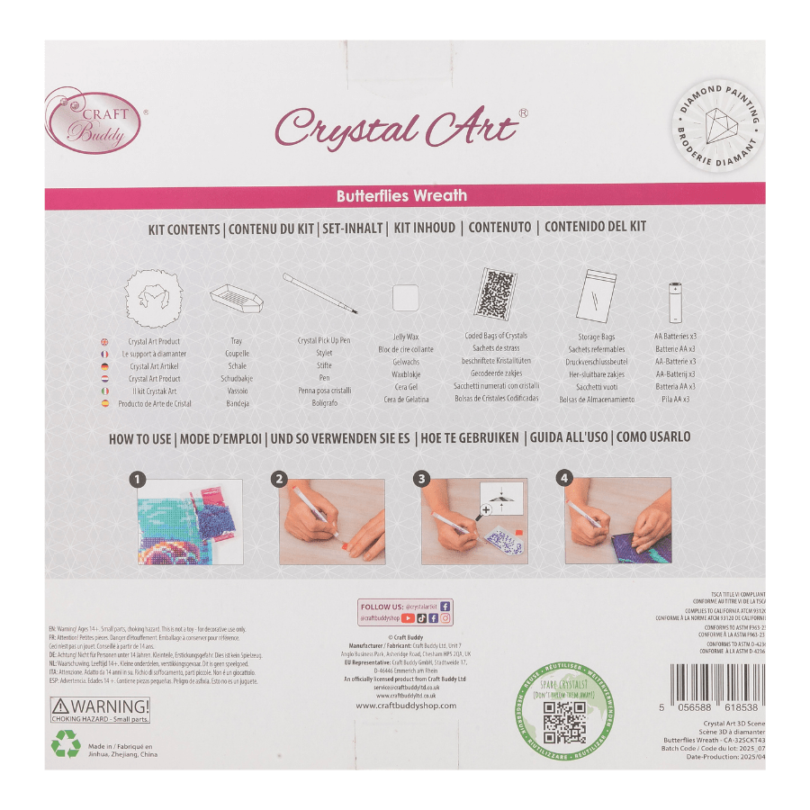 Butterflies Crystal Art LED 3D Buildable Wreath Kit back