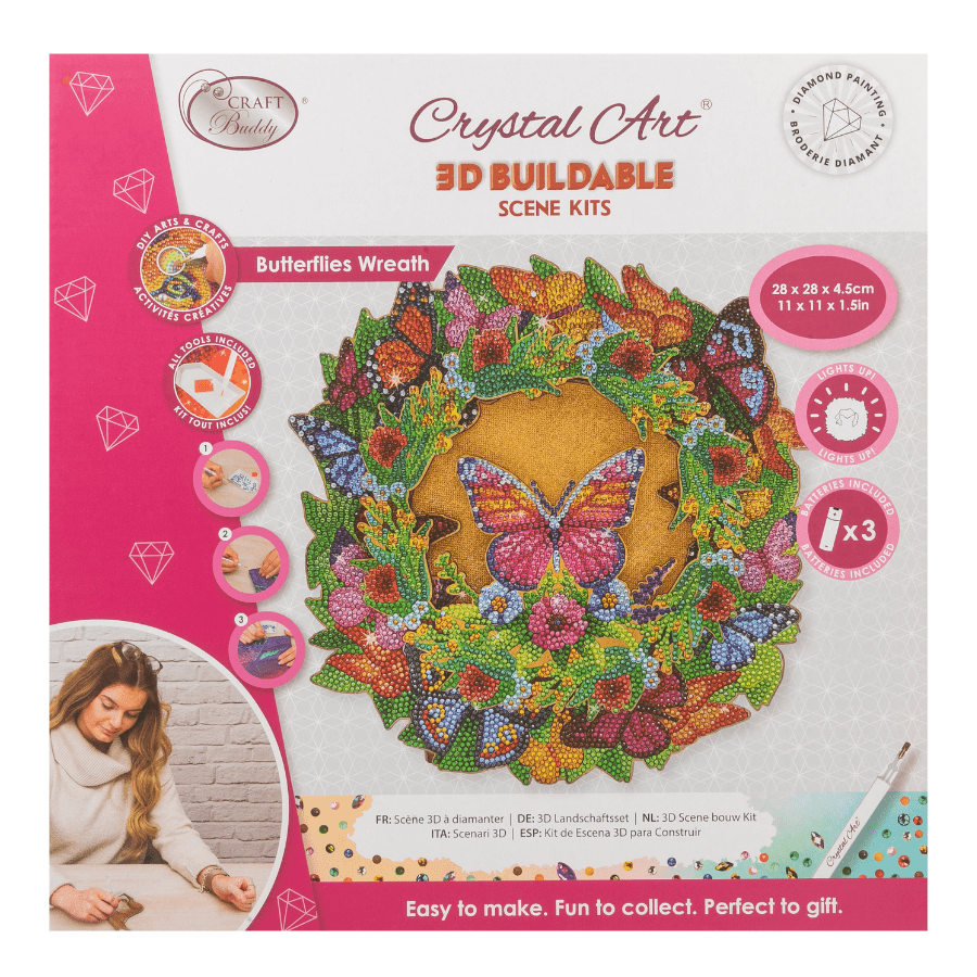 Butterflies Crystal Art LED 3D Buildable Wreath Kit pack