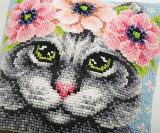"Pretty Kitten" Cross Stitch Cushion kit 43x43cm