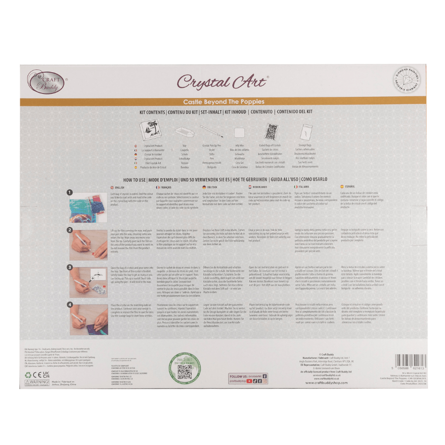 Castle Beyond The Poppies Crystal Art Framed Canvas Kit 50x40cm