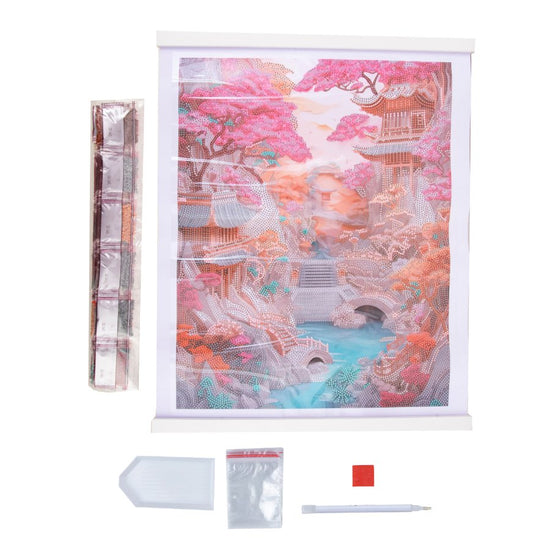 "Cherry Blossom" Crystal Art Scroll Kit Content