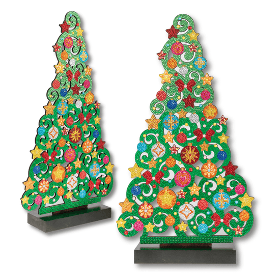 Christmas Tree Crystal Art Wooden Decoration pair