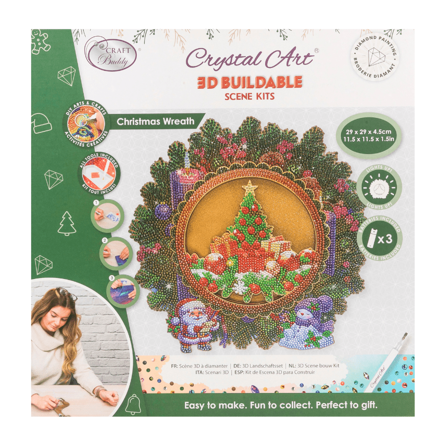 Christmas Wreath Crystal Art LED 3D Buildable Kit 9