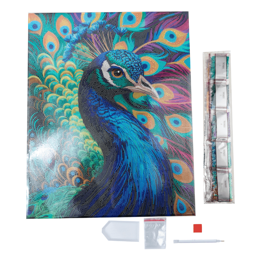 Colourful Peacock Crystal Art Framed Canvas Kit 40x50cm