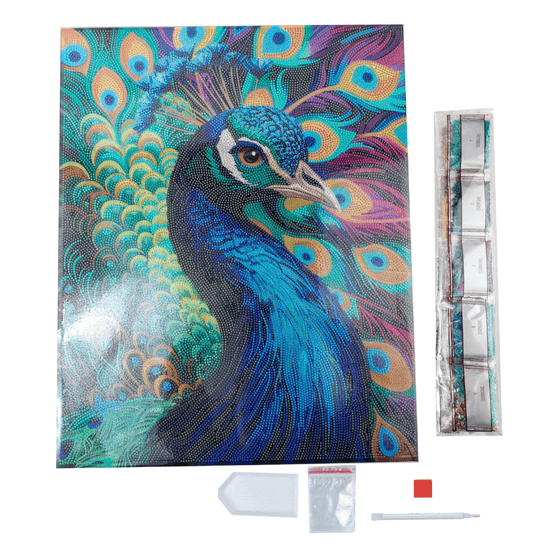 Colourful Peacock Crystal Art Framed Canvas Kit 40x50cm