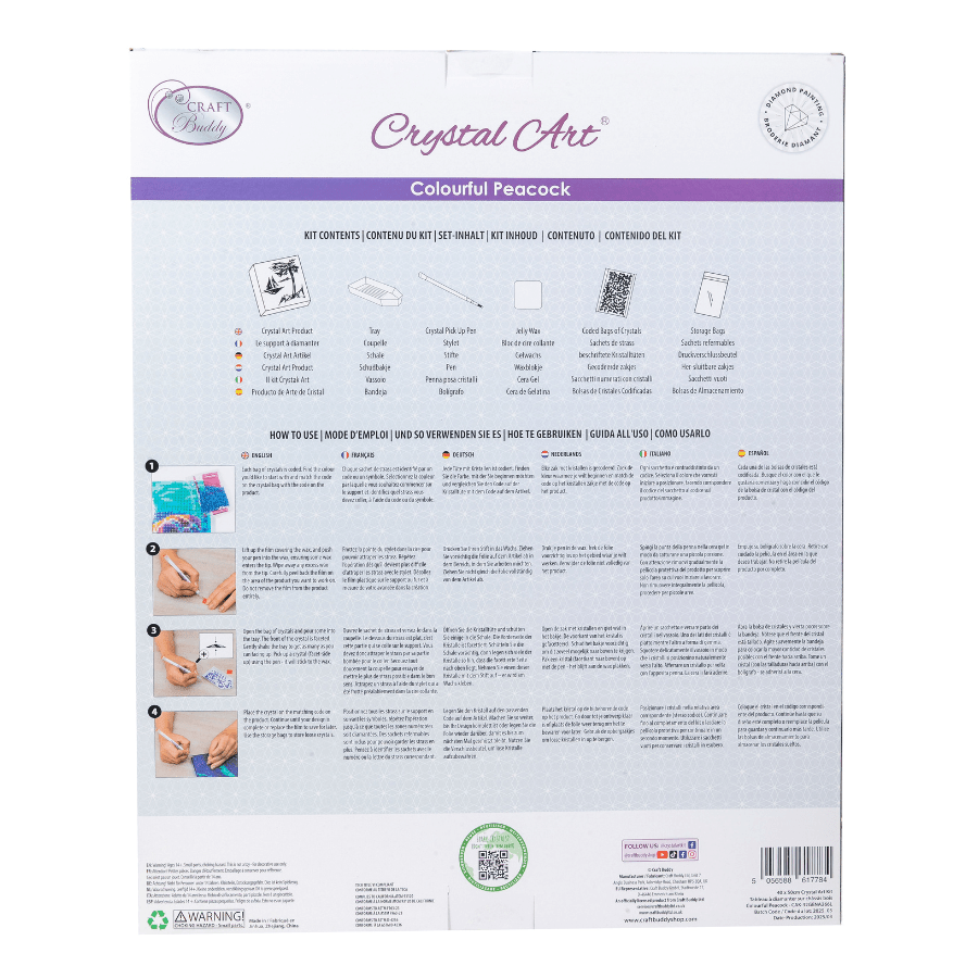 Colourful Peacock Crystal Art Framed Canvas Kit 40x50cm