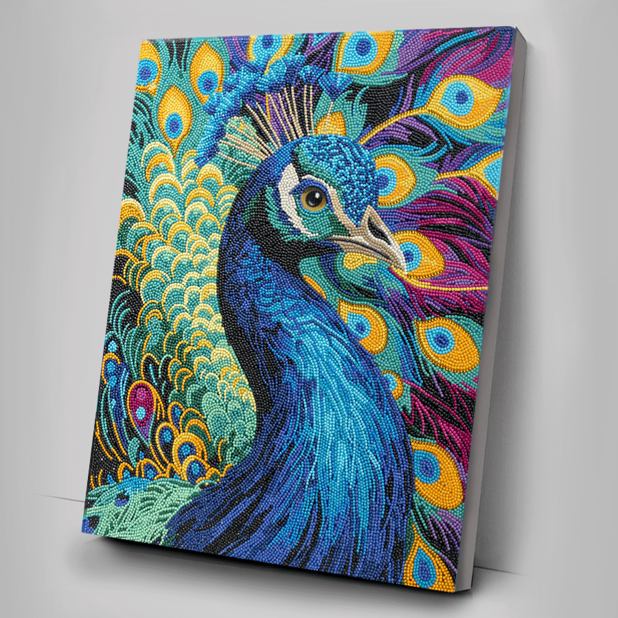 Colourful Peacock Crystal Art Framed Canvas Kit 40x50cm