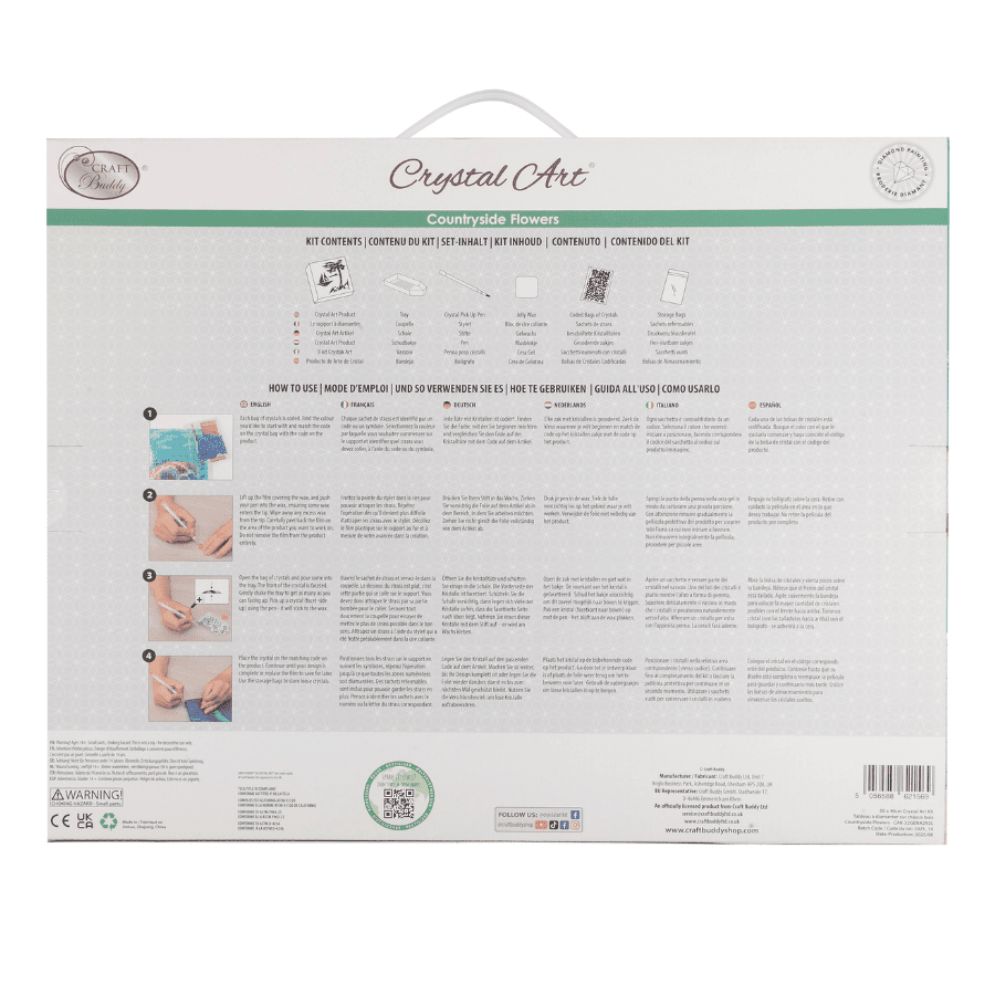 Countryside Flowers Crystal Art Framed Canvas Kit 50x40cm