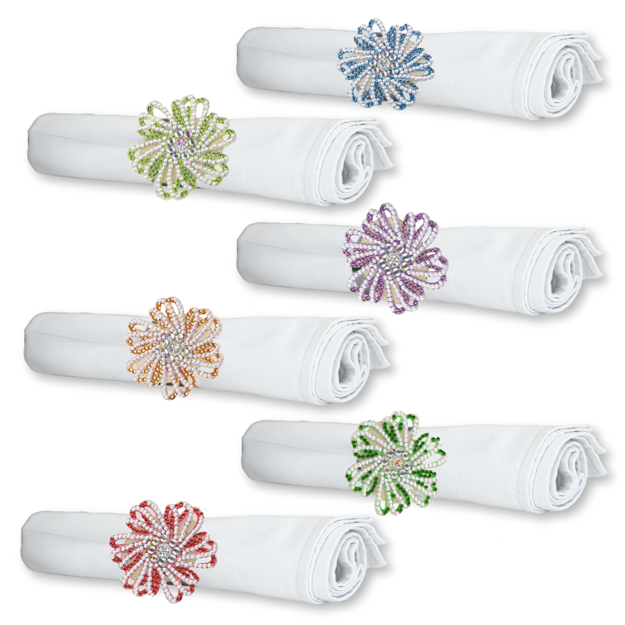 Crystal Art Flower Napkin Ring Set 6 