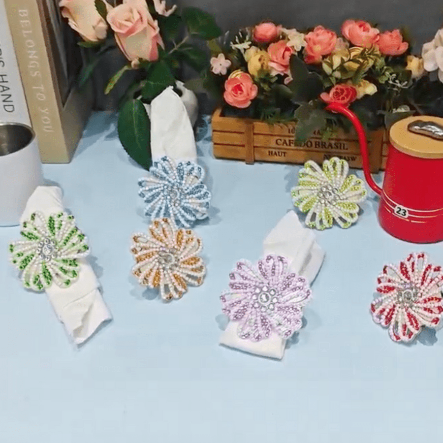 Crystal Art Napkin Ring Set 7