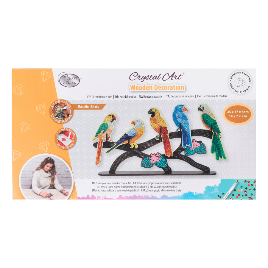 Exotic Birds Crystal Art Wooden Decoration