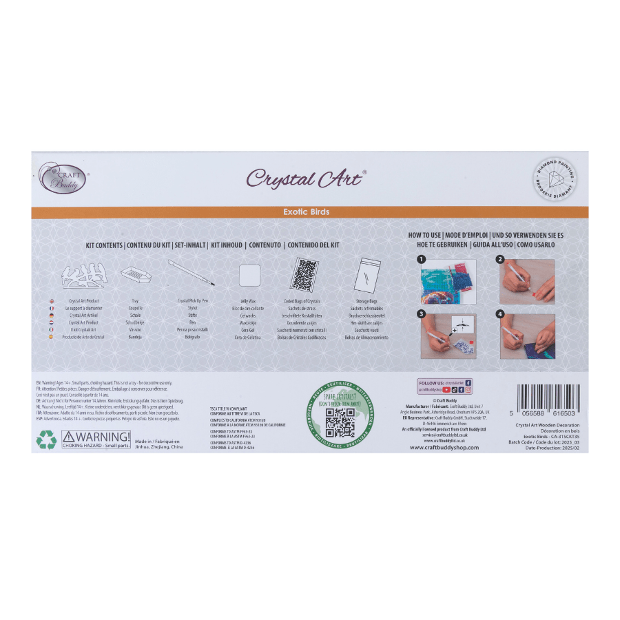 Exotic Birds Crystal Art Wooden Decoration