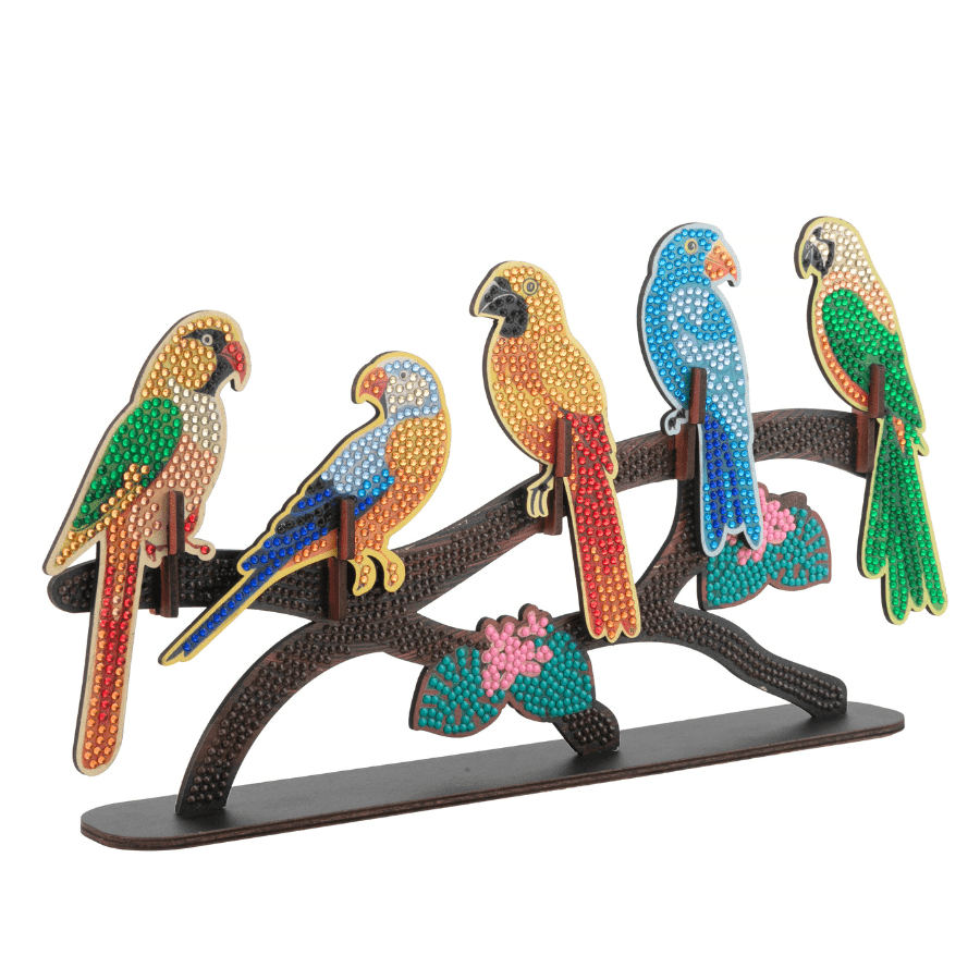 Exotic Birds Crystal Art Wooden Decoration