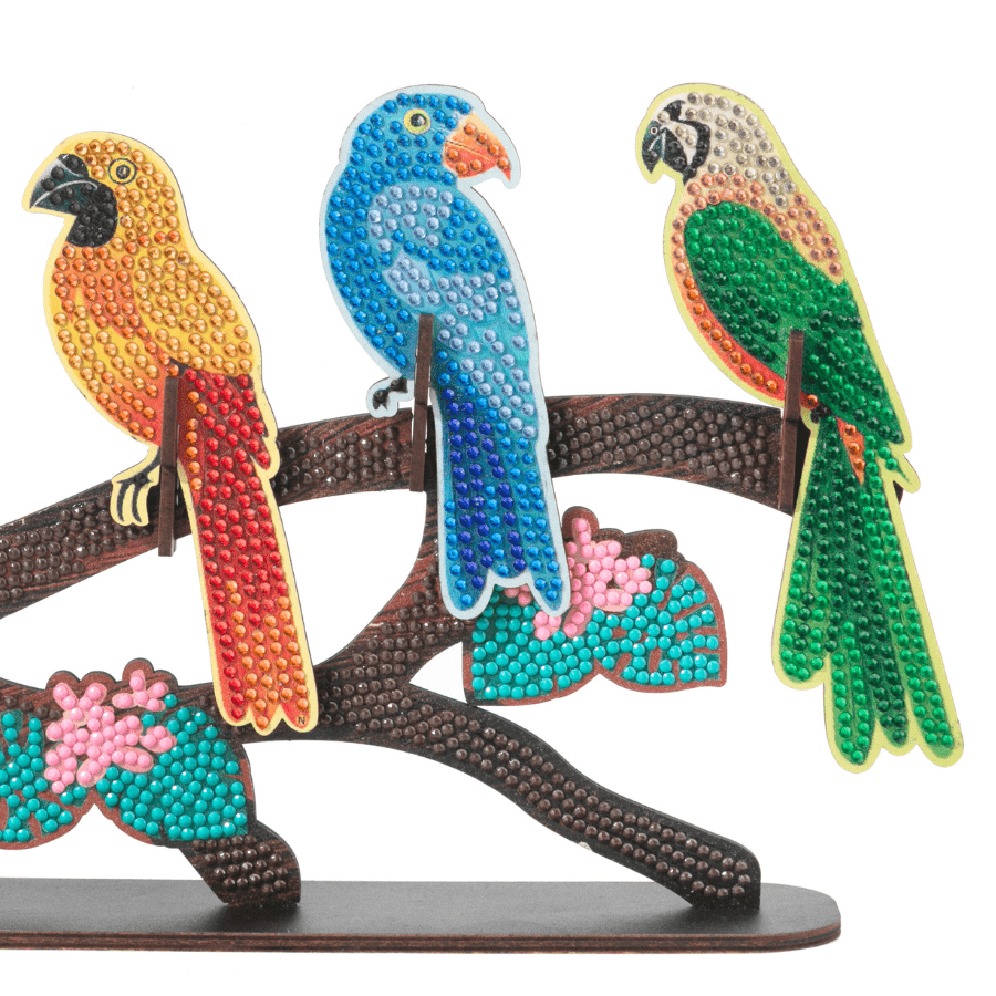 Exotic Birds Crystal Art Wooden Decoration
