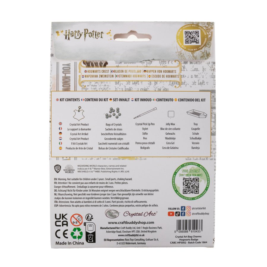 "Hogwarts Badge" Crystal Art Backpack Charm Kit Harry Potter Back Packaging
