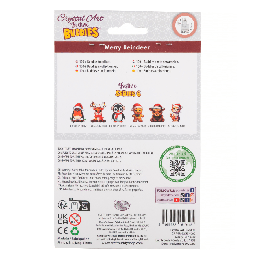 Merry Reindeer Crystal Art Hanging Buddies Decoration pack back