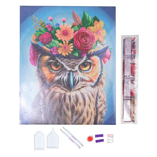 "Owl" Crystal Art Canvas Kit 40x50cm Content