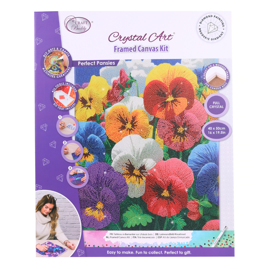 Perfect Pansies Crystal Art Framed Canvas Kit 40x50cm