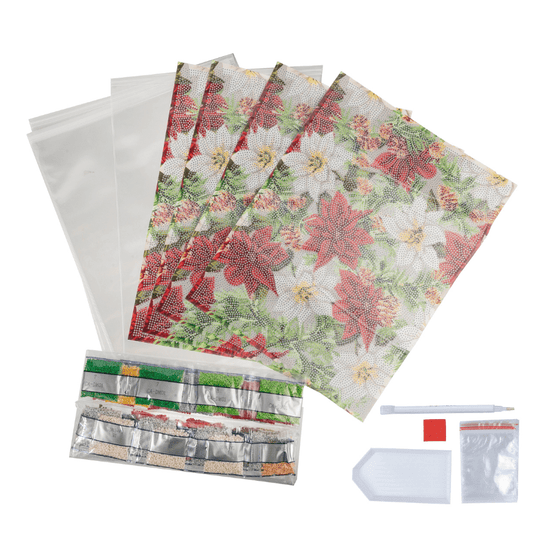 Poinsettia Crystal Art Dinner Placemat Kit contents