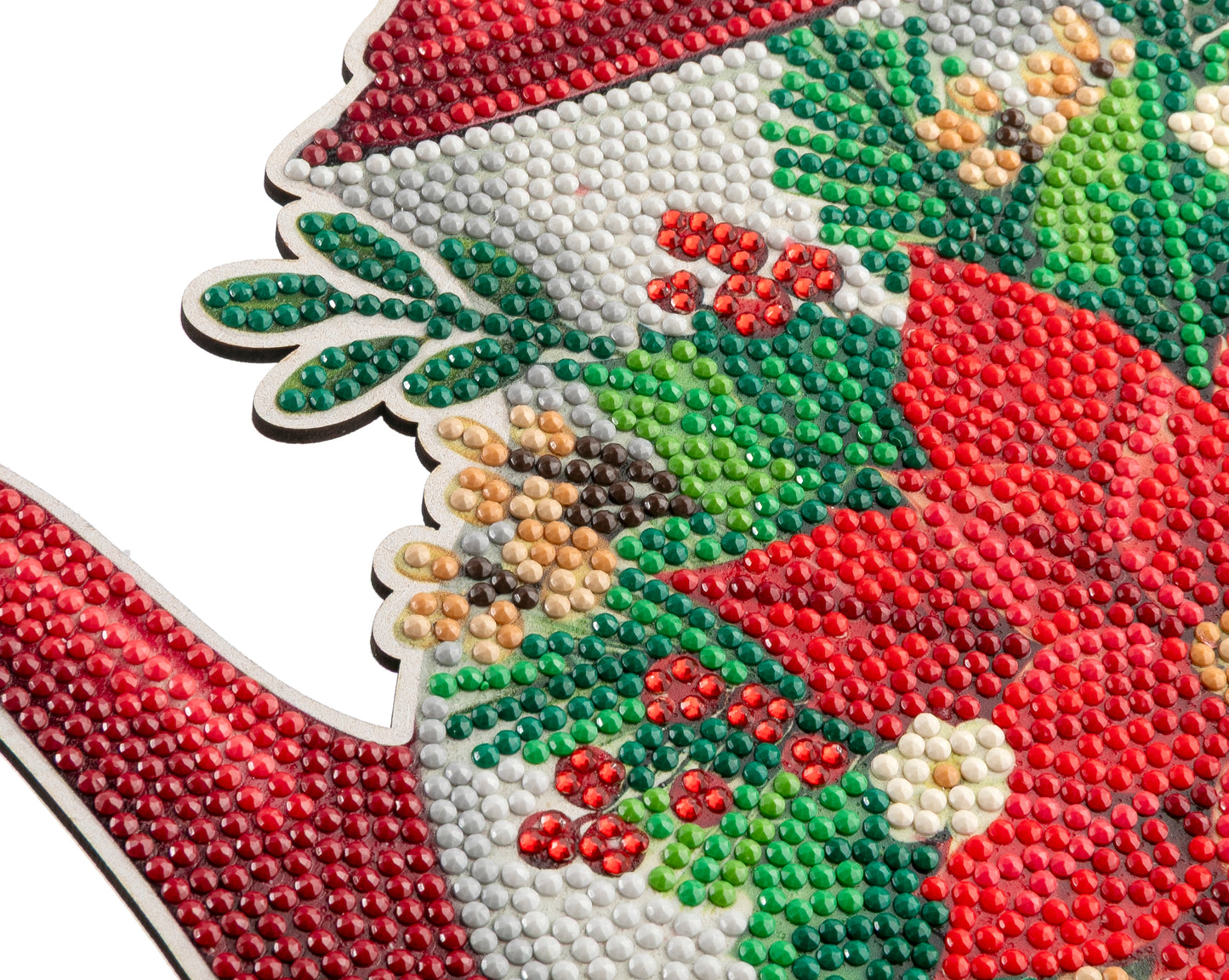 Poinsettia Teapot Crystal Art Wooden Decoration gems