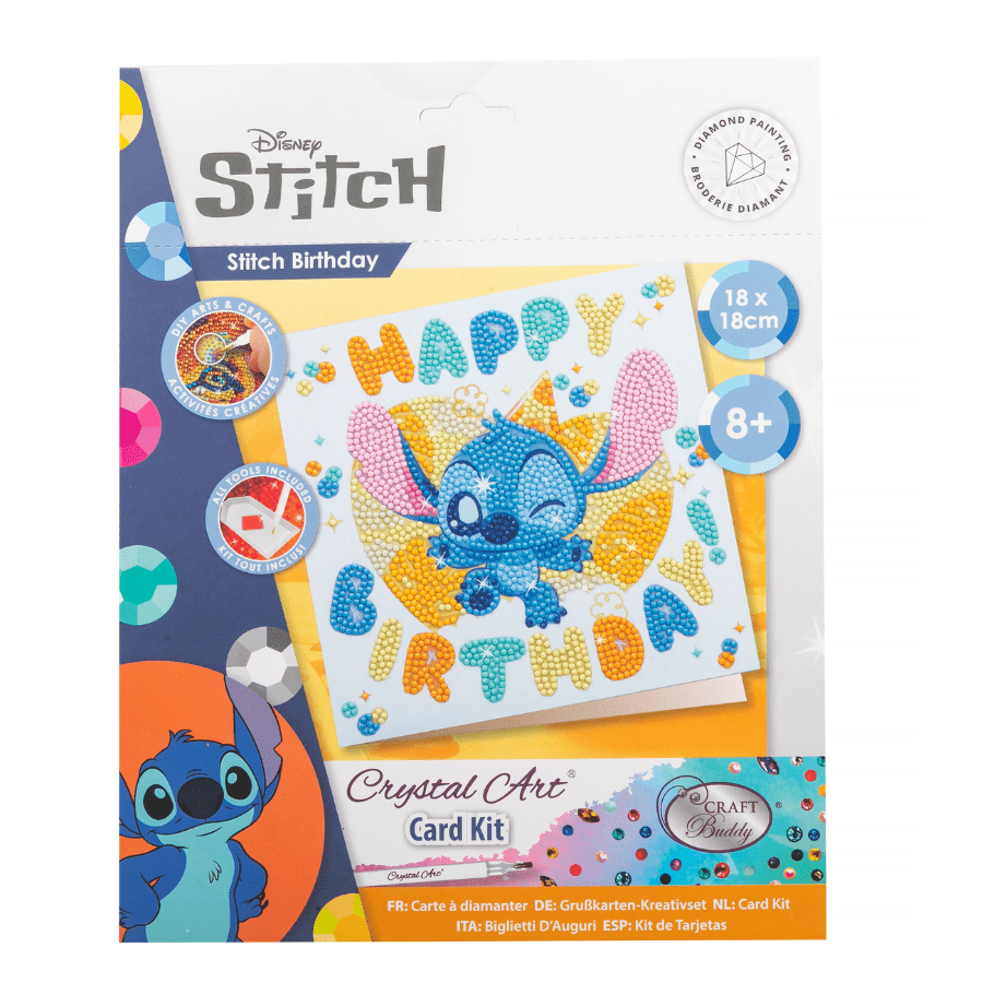 Stitch Birthday Crystal Art Card 18x18 pack