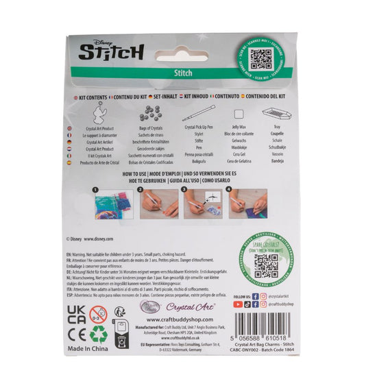 "Stitch" Crystal Art Backpack Charm Kit Disney Back Packaging