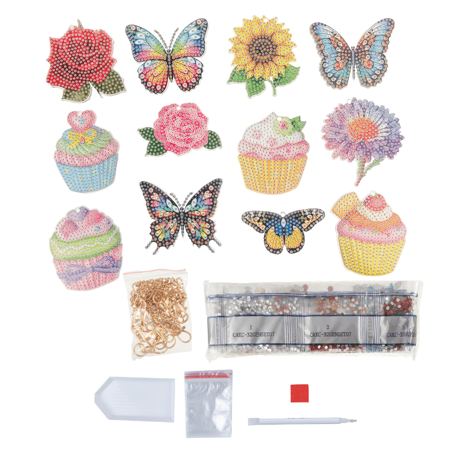 Sweet Flutter Blooms Crystal Art Keyring Kit 4
