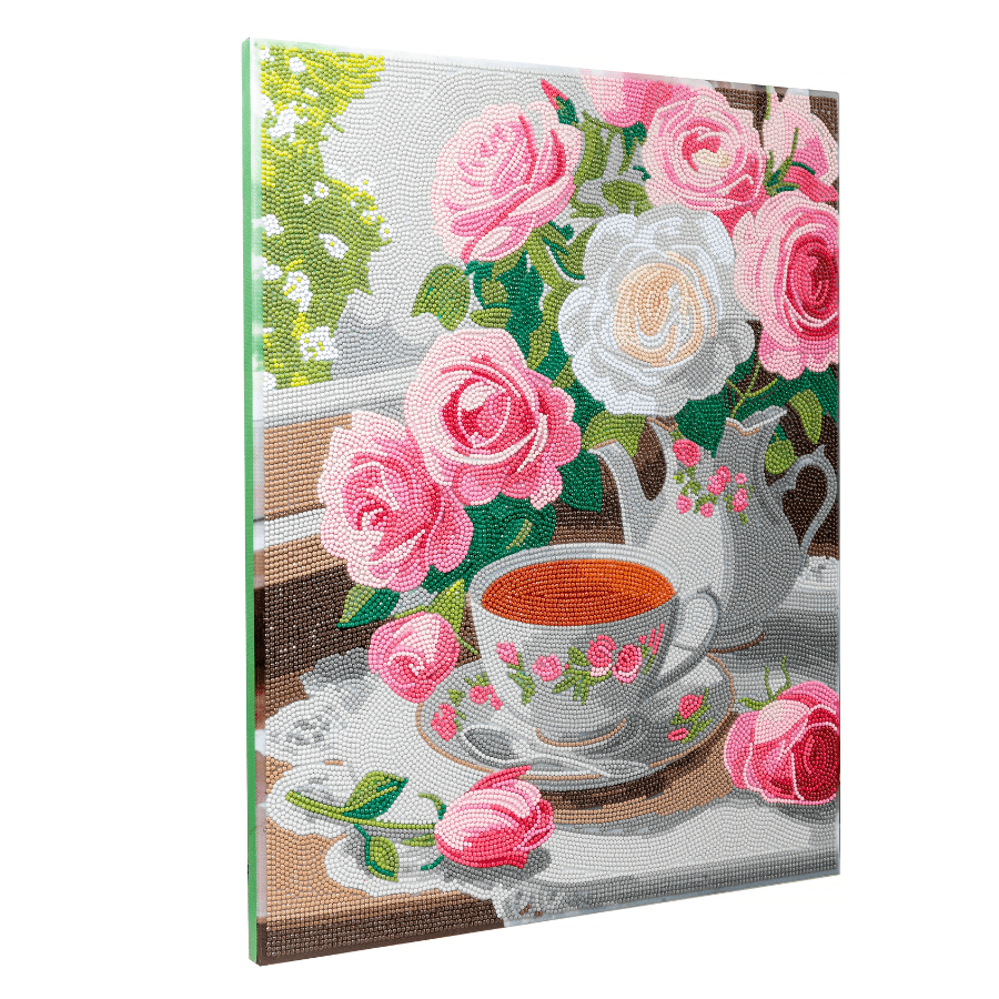 Tea and Roses Crystal Art Framed Canvas Kit 40x50 angle
