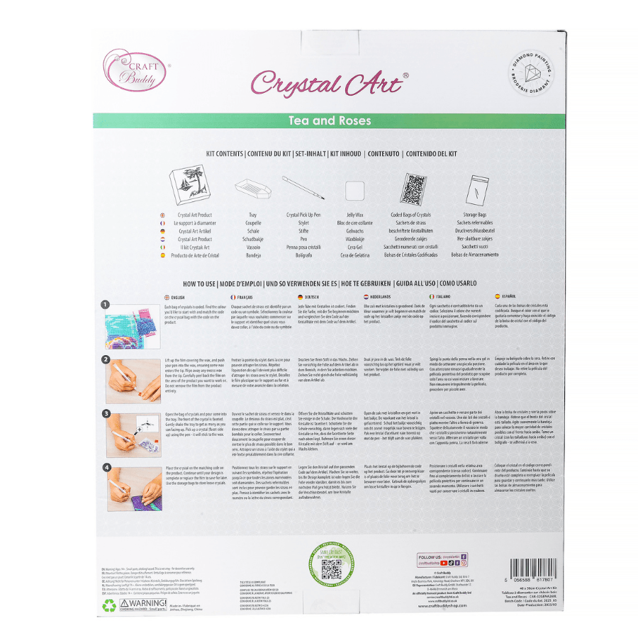 Tea and Roses Crystal Art Framed Canvas Kit 40x50 back