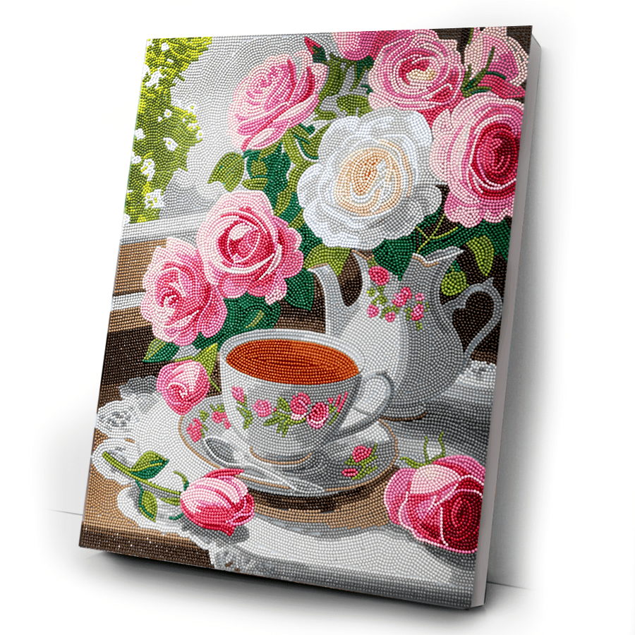 Tea and Roses Crystal Art Framed Canvas Kit 40x50 complete2