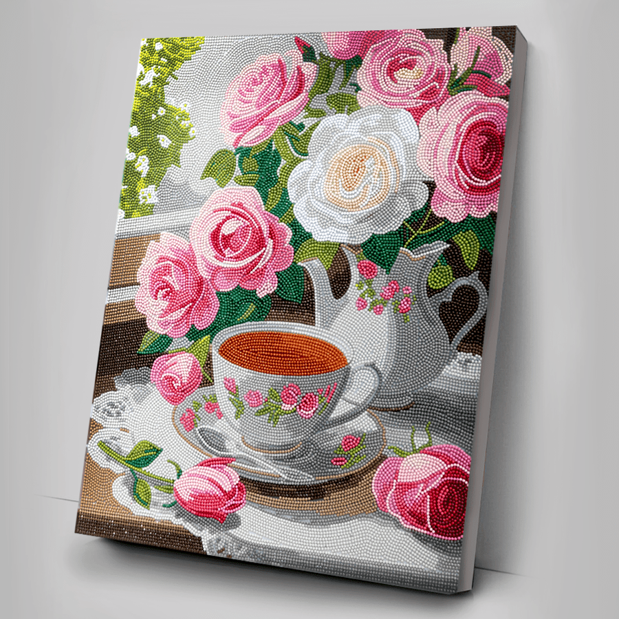 Tea and Roses Crystal Art Framed Canvas Kit 40x50 complete