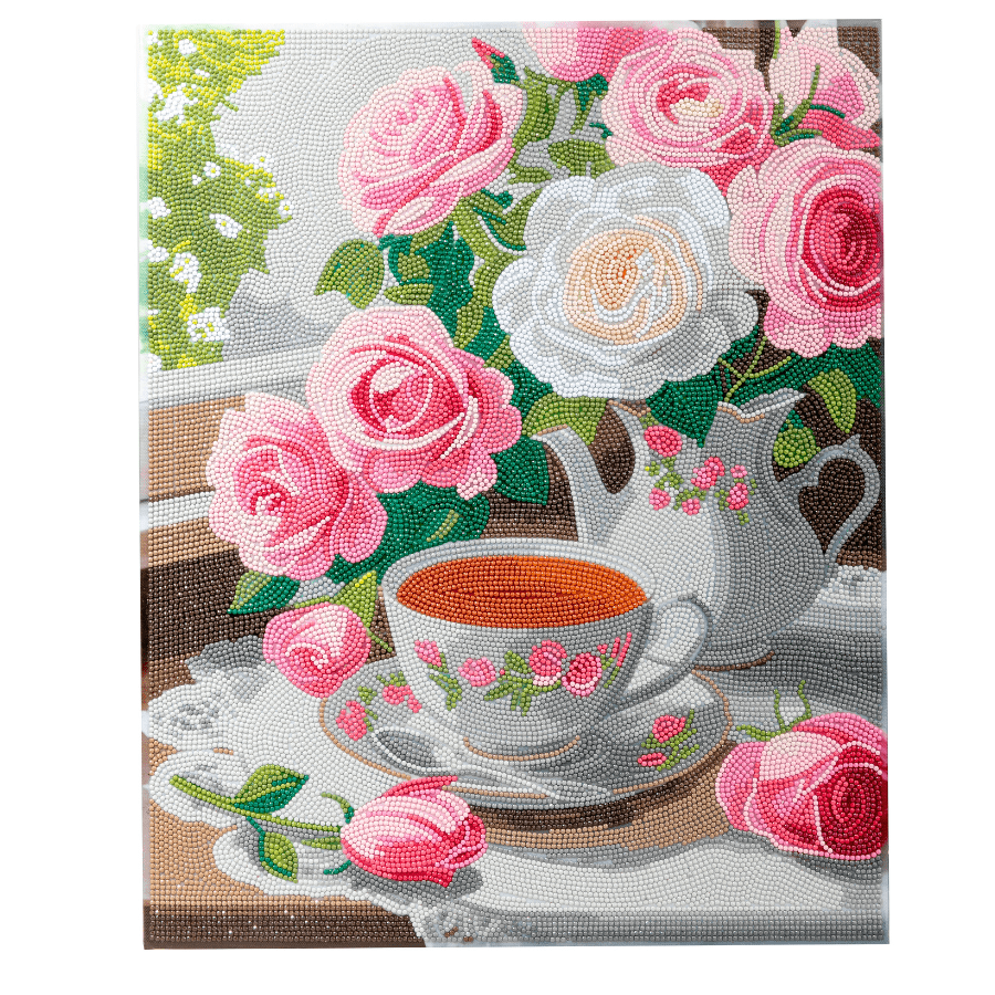Tea and Roses Crystal Art Framed Canvas Kit 40x50 design