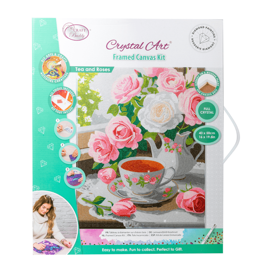 Tea and Roses Crystal Art Framed Canvas Kit 40x50 pack