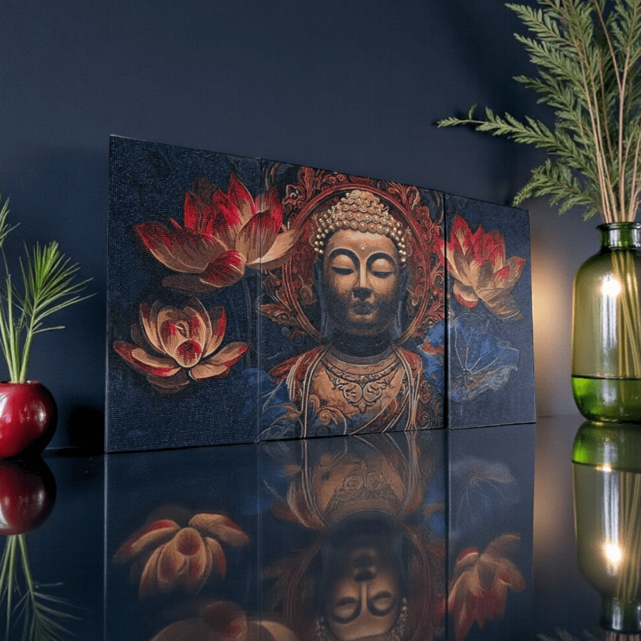 Buddha in Bloom Crystal Art Canvas Triptych
