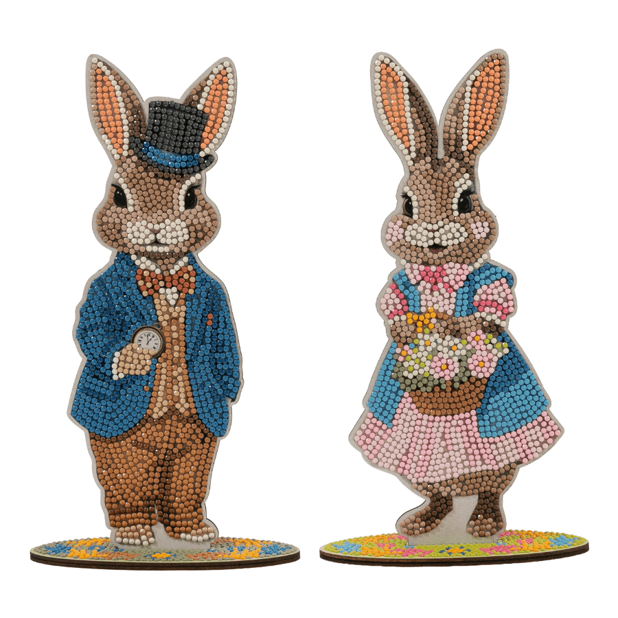 Vintage Bunnies Crystal Art Wooden Decoration