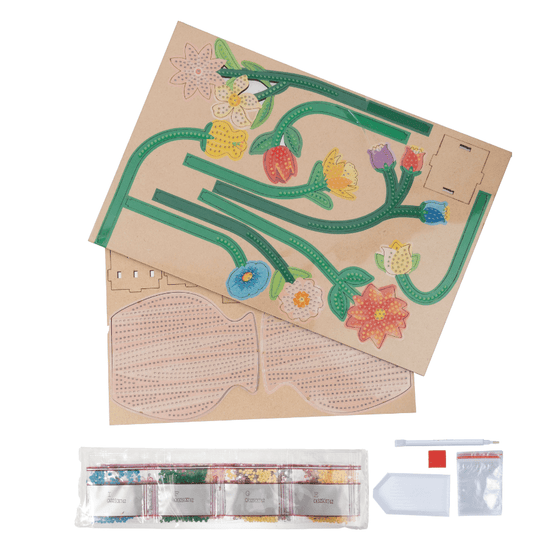 Wildflower Blooms Crystal Art 3D Buildable Kit contents