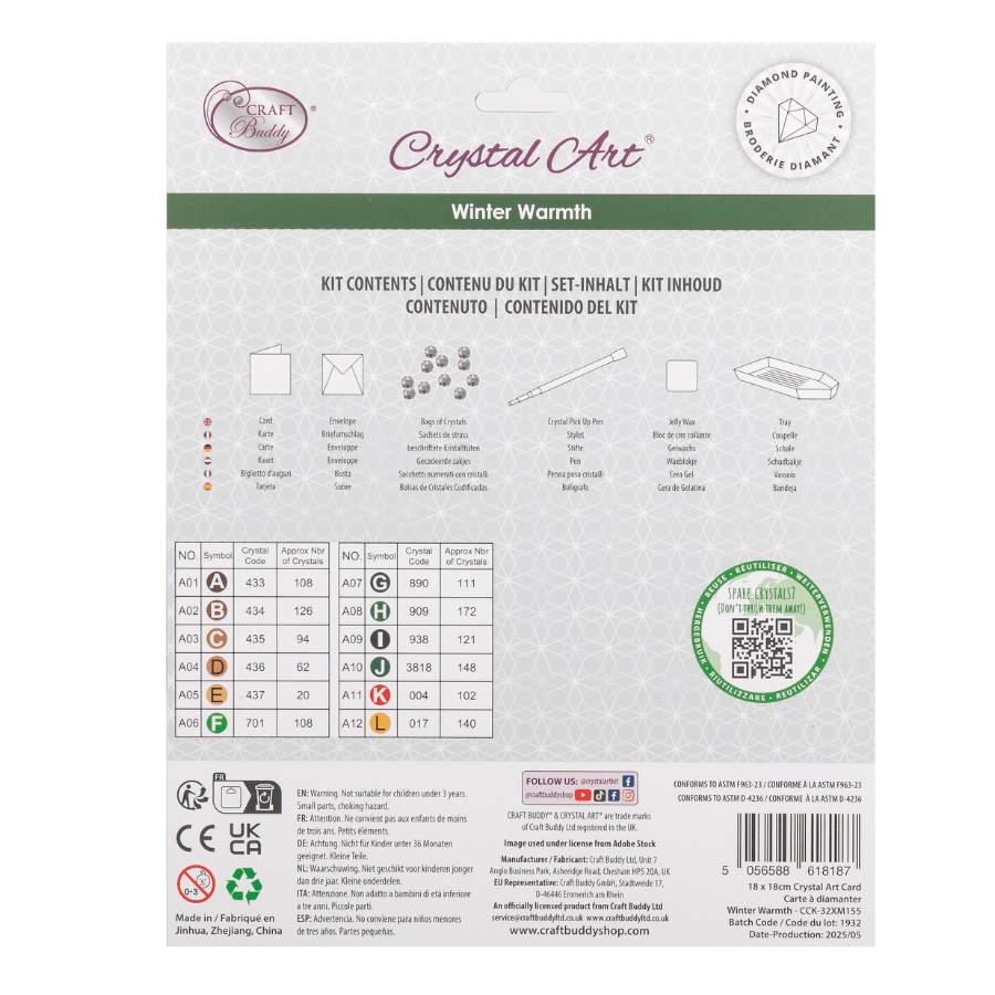 Winter Warmth Crystal Art Card 18x18 back