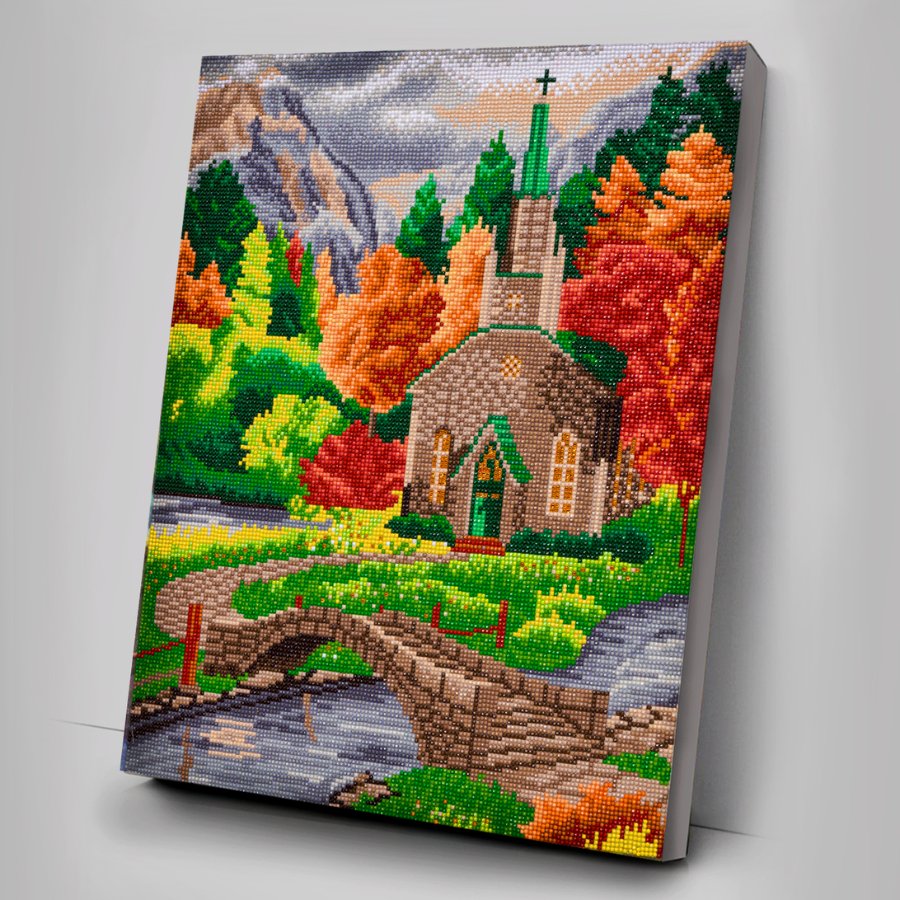 "Church by the River" Crystal Art Canvas Kit 40x50cm