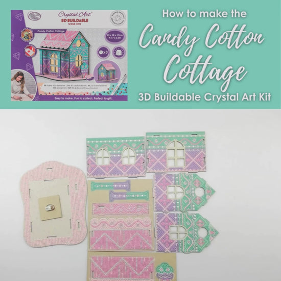Load and play video in Gallery viewer, Candy Cotton Cottage 3D Crystal Art LED Buildable Scene Kit
