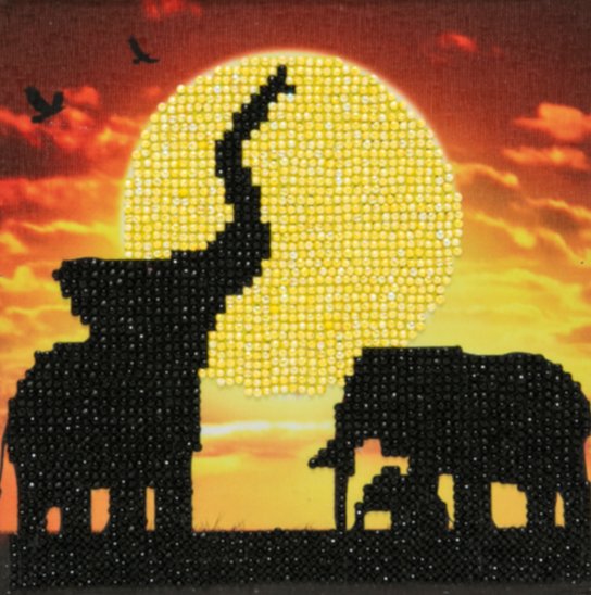 "Elephant Family" Framed Crystal Art Kit 20x20cm Front 